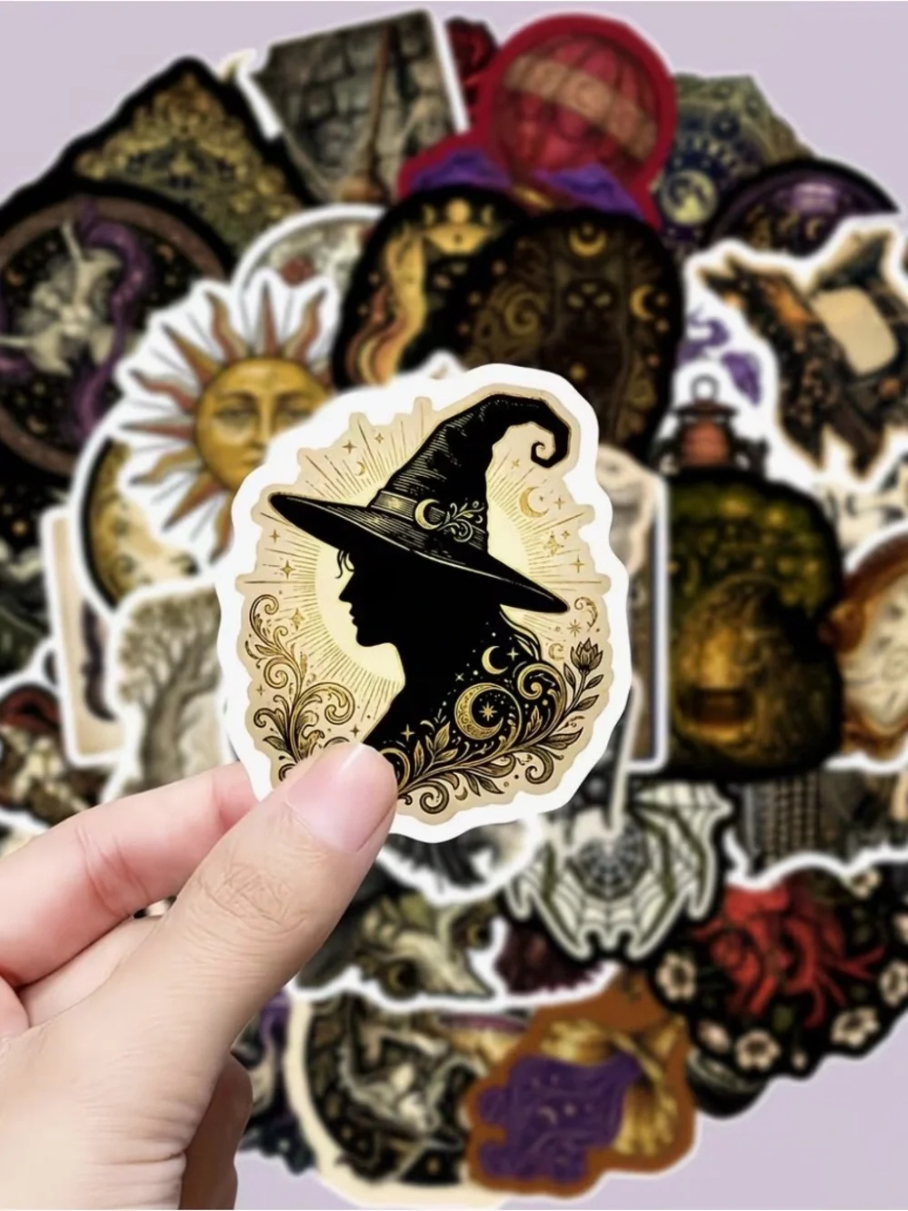 50 Dark Magic Witch Stickers Cauldrons Cosmic Black Cat Raven Moon